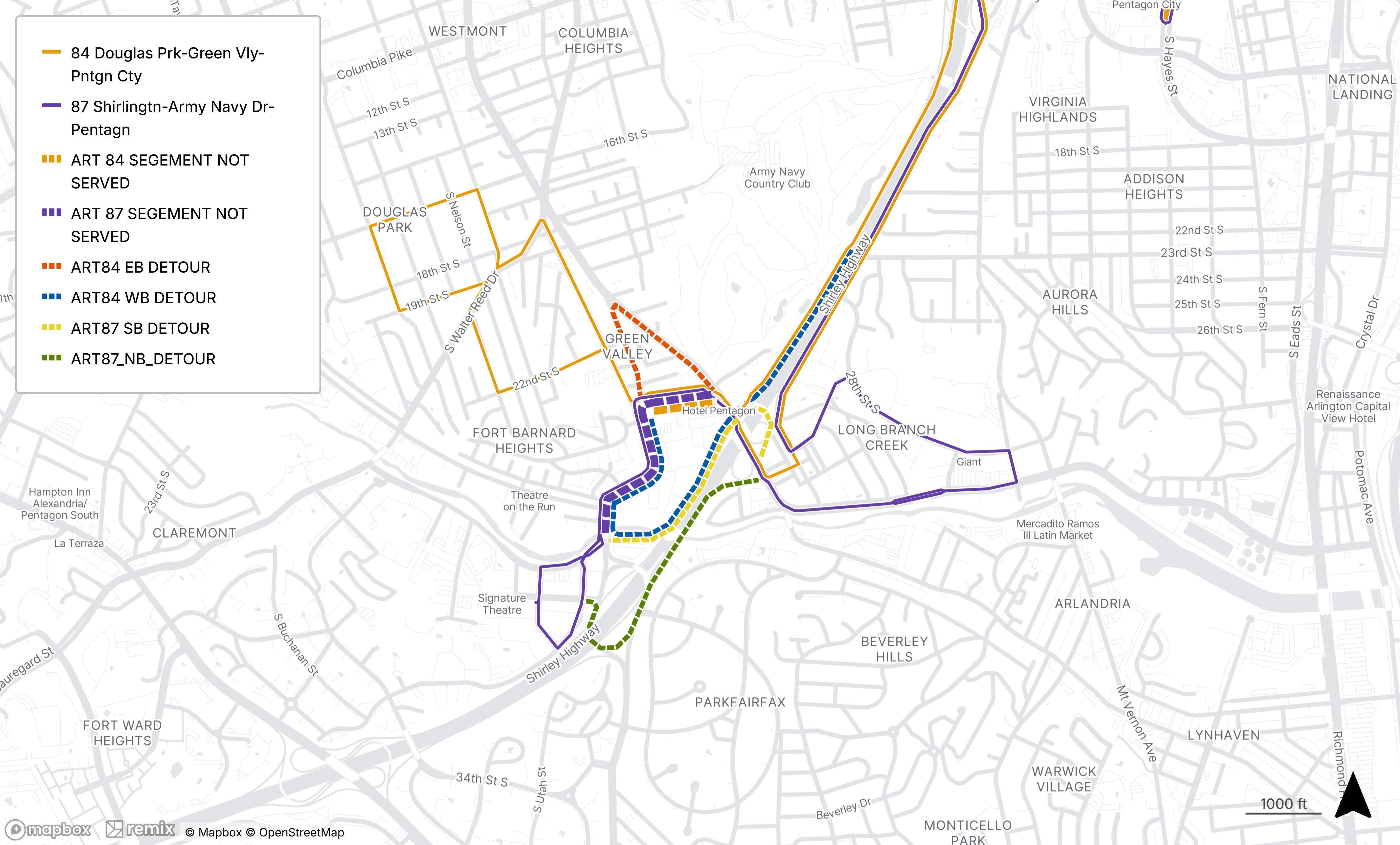 2026 ART 87 and ART 84 detour map