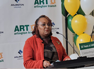 Arlington County's Transit Bureau Chief Lynn Rivers speaks during the 25th Anniversary Celebration