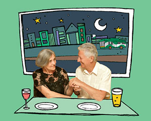 Graphic: Couple in restaurant