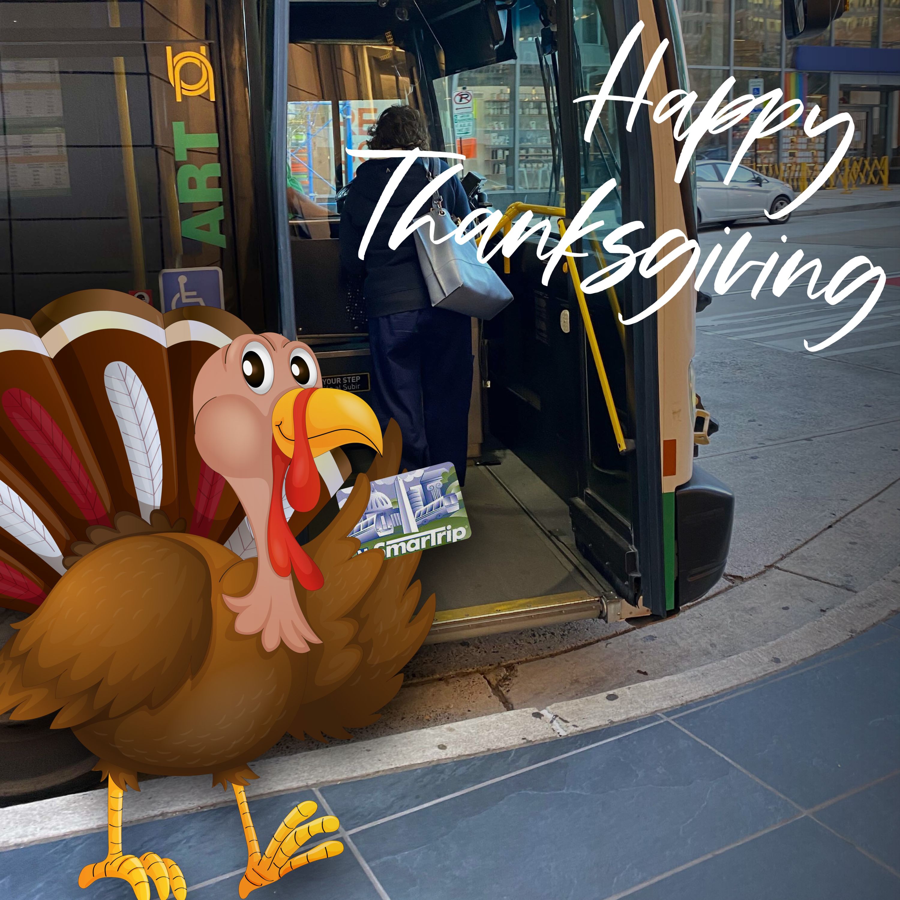 cartoon turkey boarding ART bus